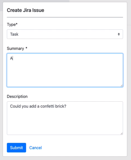 A screenshot of the Create Jira Issue dialog.