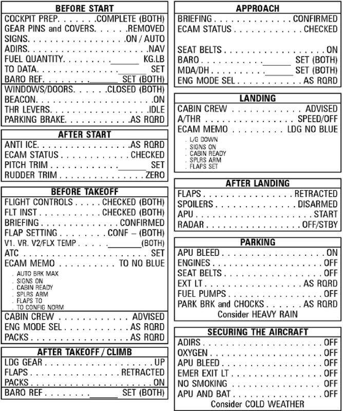 Pilot's checklist that includes items like "Cabin crew...advised" and "Oxygen...off"