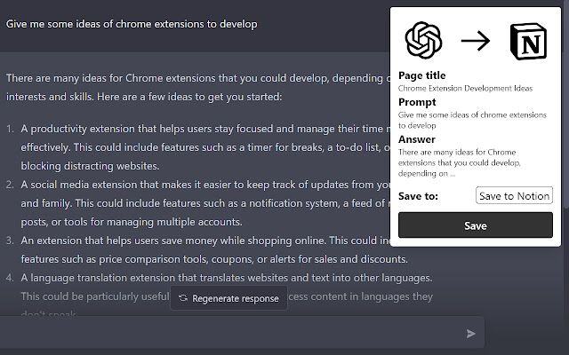 A screenshot of ChatGPT to Notion.